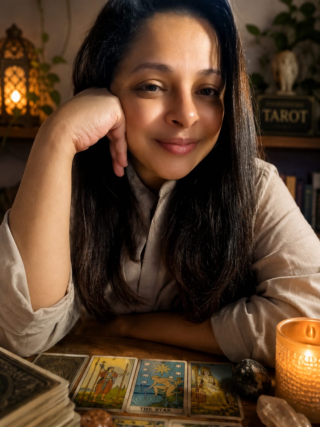 Deise Martins durante uma leitura de Tarot Terapêutico